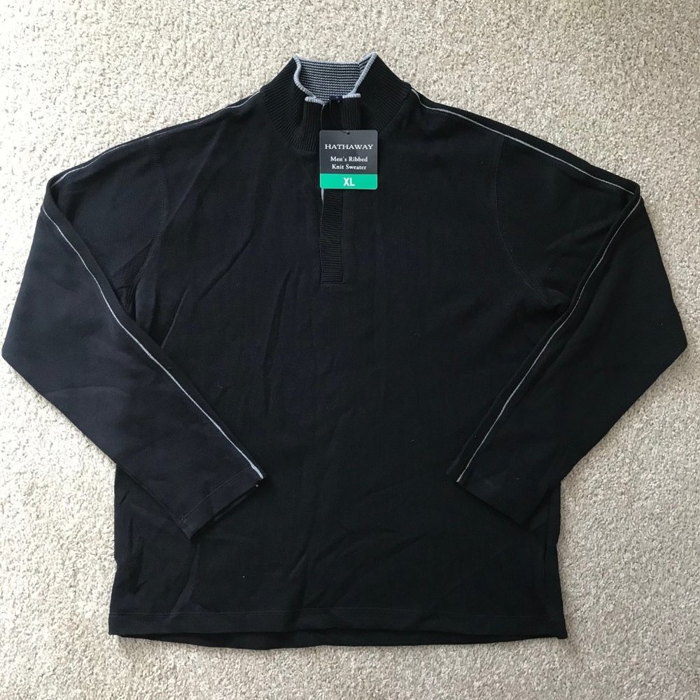 HATHAWAY Men's Ribbed Knit Sweater SIZE XL Color Black NWT